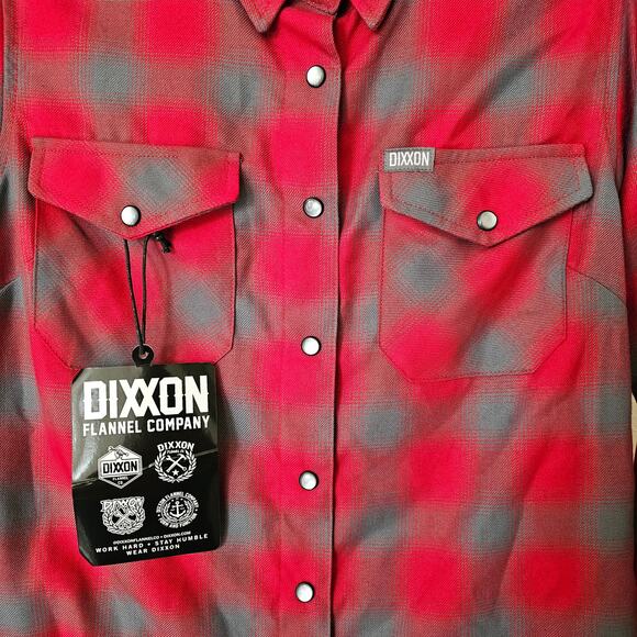DIXXON NWT Men's Pulaski Red Gray Pearl Snap Flannel Button Shirt Sz S - Picture 4 of 15